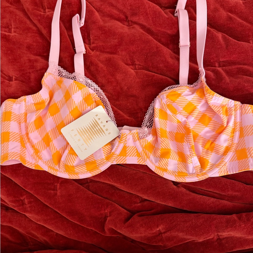 Savage X Fenty Gingham Bra in Pink and Orange
